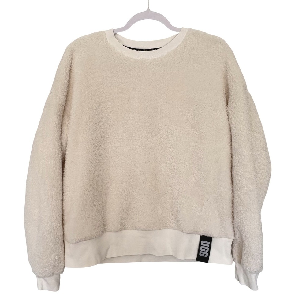 UGG Plush Fuzzy Sherpa Crewneck Sweatshirt Cream Ivory Cozy Y2K Loungewear L